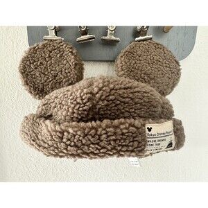 Japan Tokyo Disney Resort Store Ears HeadBand Hat Brown Fluffy CAP park Rare
